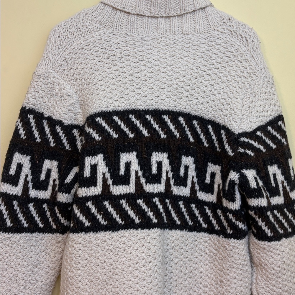 Vince | Cream Black Chunky Knit Shawl Fisherman Grandpa Wool Blend Cardigan L - Picture 17 of 17